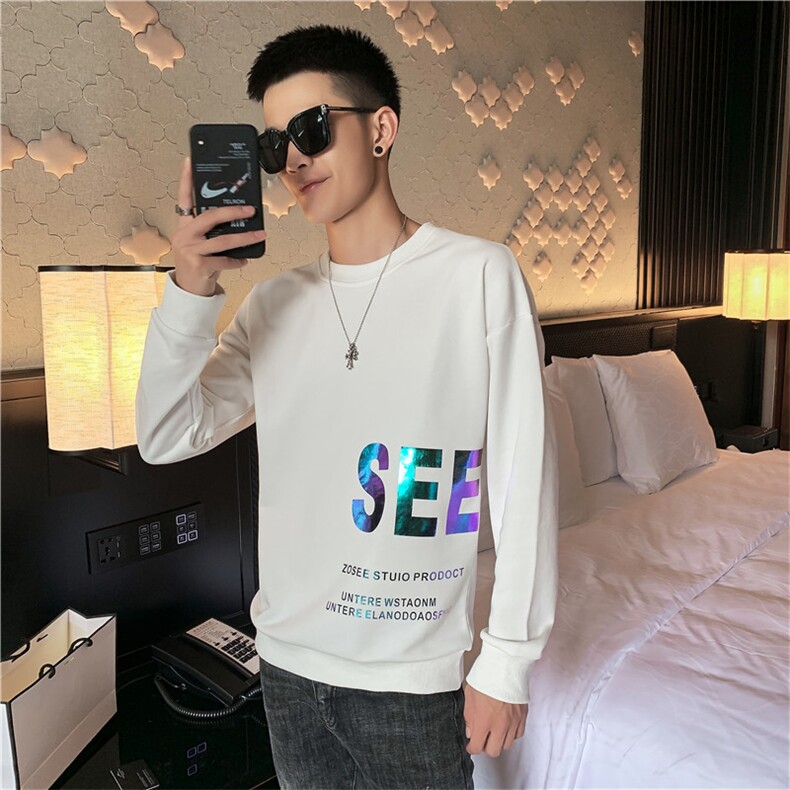 WY892021春秋季新款社会小伙套头卫衣男网红同款上衣白,男装卫衣,星座102A（原电商D309-1）