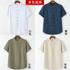 亚麻唐装男款短袖衬衫夏季风男装中老年男士棉麻爸爸夏装衬衣，男装民族服装，电商B212（原钱塘6029）