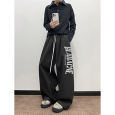美式双腰头运动卫裤男女秋潮牌字母休闲裤子阔腿长裤K6702-P46，男装休闲裤，星座412-3