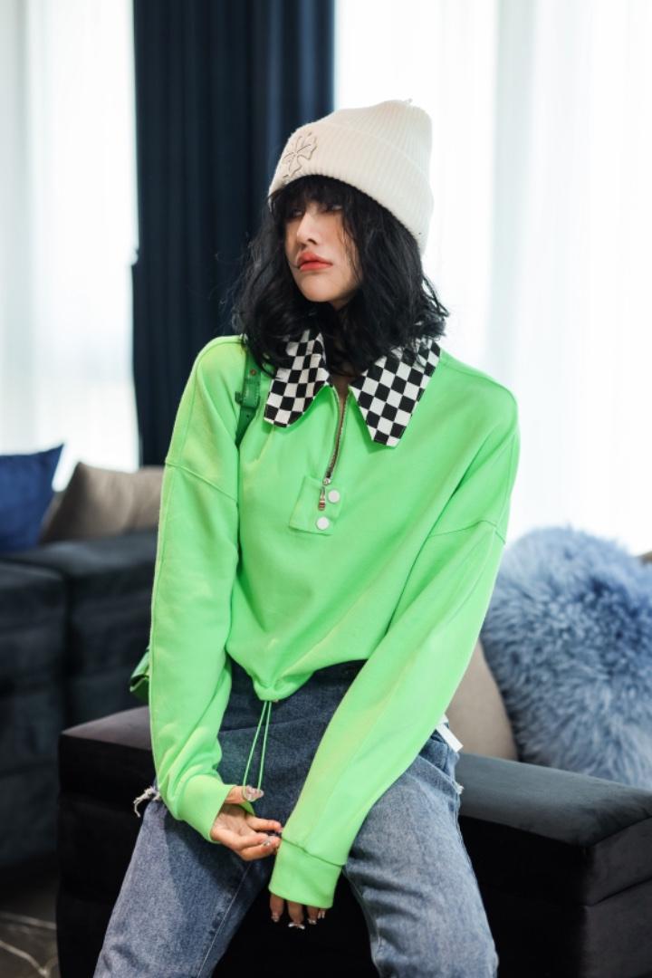 卡菲莱2022年新款女装翻领卫衣女春季新款短款Polo衫,女装卫衣/绒衫,卡菲莱