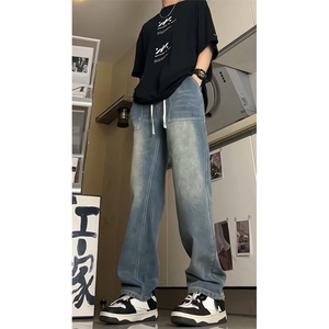 得物品质 可二开 宽松直筒松紧腰牛仔裤 A439特P40图片