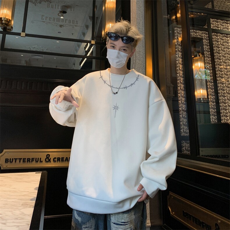 华夫格！华夫格上衣男圆领华夫格卫衣男大码长袖t恤男HY248-特P23图片