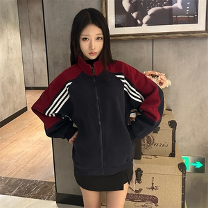抖音得物高品质 美式高街重磅结构织带拼接撞色立领卫衣外套 CM41图片