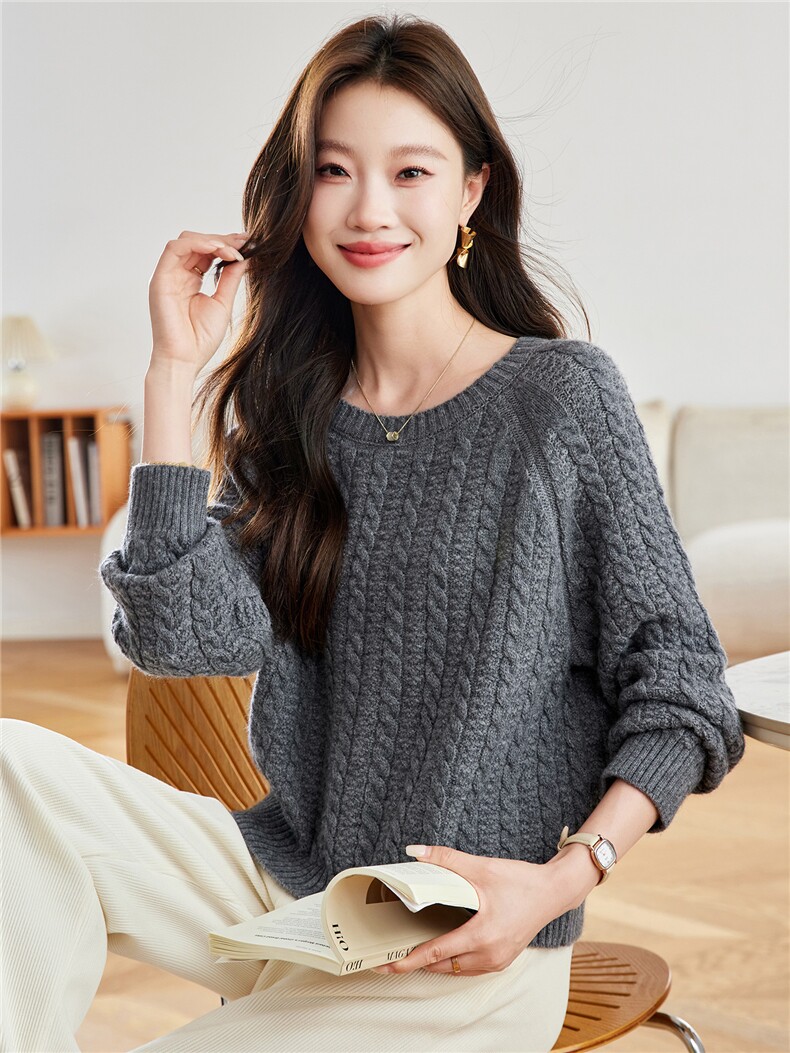 麻花毛衣女款2025新款秋冬宽松短款上衣独特漂亮减龄高级感打底衫,女装羊毛衫,艾米