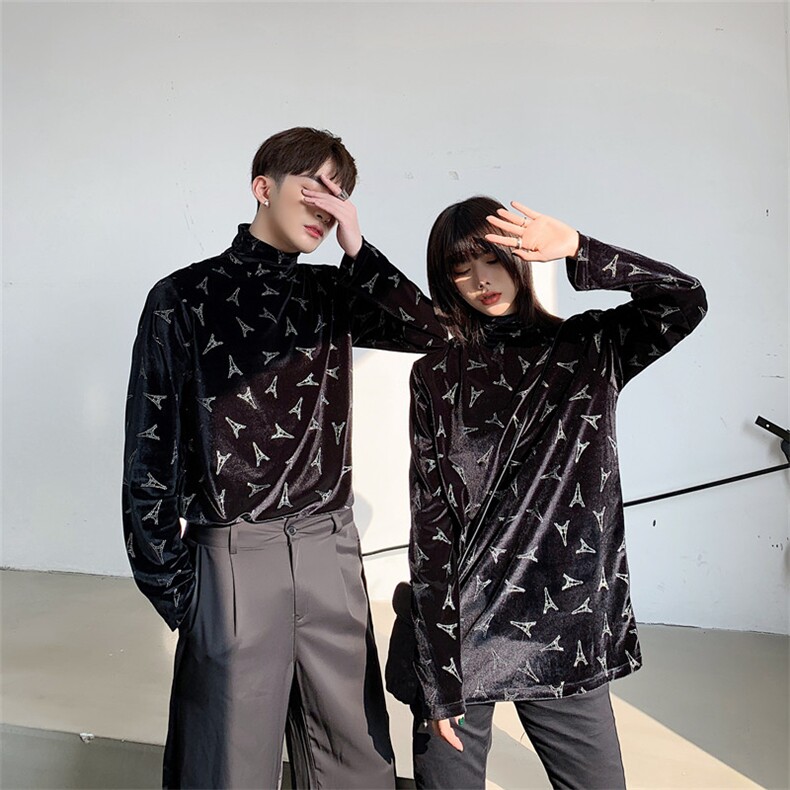 高领万能打底衫丝绒烫钻款情侣款时尚复古风上衣A452--19108，男装衬衫，电商A452