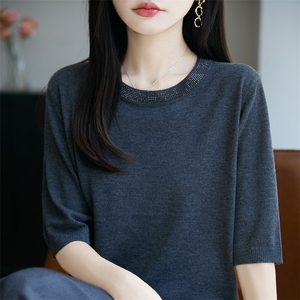 2025年秋季新款女士百搭五分袖针织衫图片