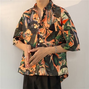 港味短袖花衬衫男夏季潮流潮牌痞帅bf夏威夷沙滩衬衣CY438-P26图片