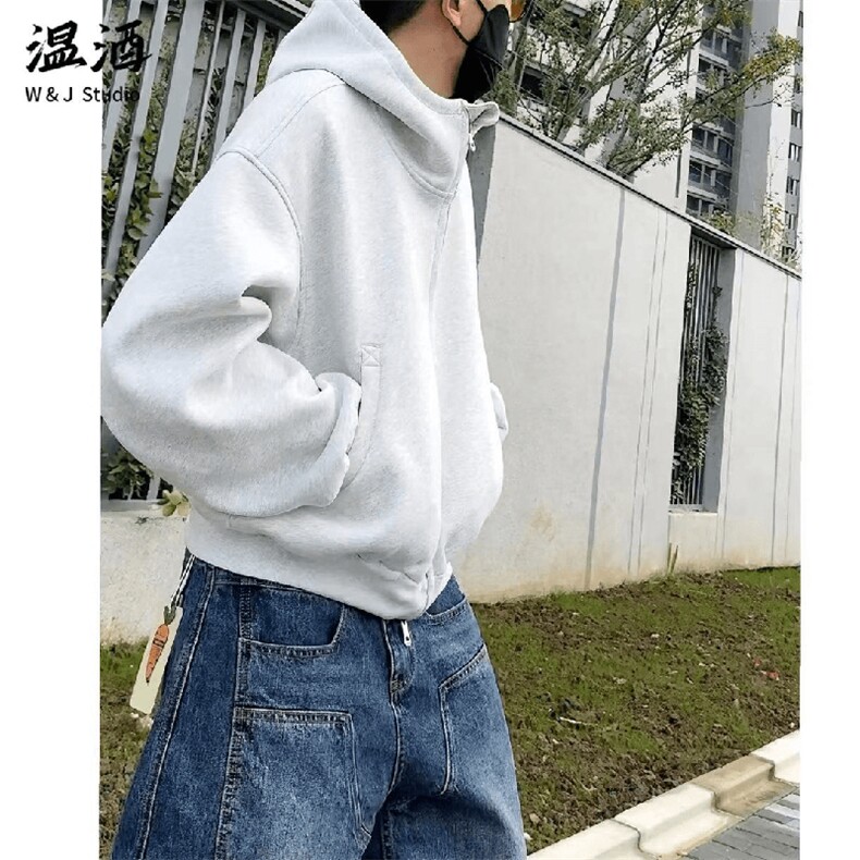 抖音得物高品质26春装美式高街重磅宽松结构高领连帽卫衣外套W60,女装短外套,电商A486