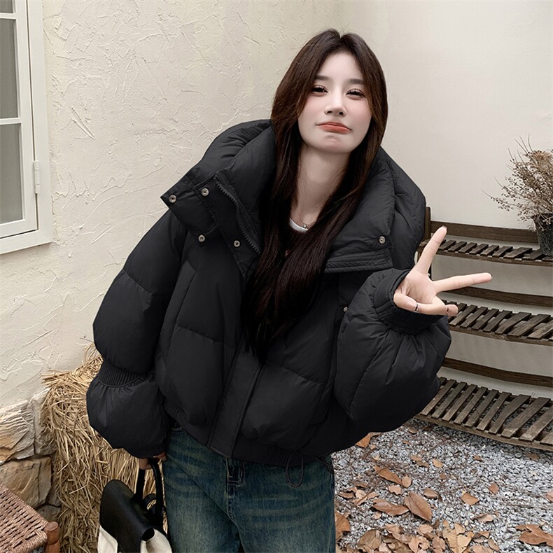 韩版短款白鸭绒面包服外套女2025冬季新款显瘦加厚保暖连帽羽绒服,女装羽绒服,2C316