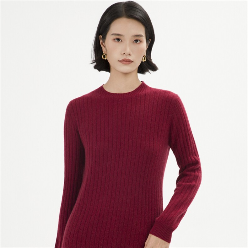 中长款羊毛连衣裙女纯色长袖修身抽条内搭毛衣裙纯色圆领套头上衣，女装羊绒衫，巾兮羊绒