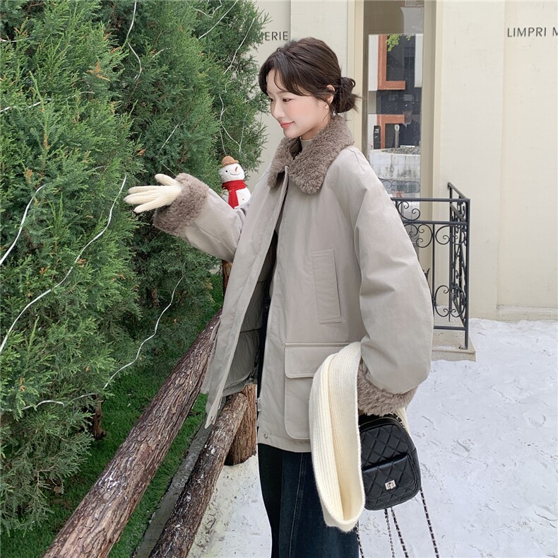 90绒！新品羊羔毛拼接工装羽绒服82725款P335K468,女装羽绒服,2B076