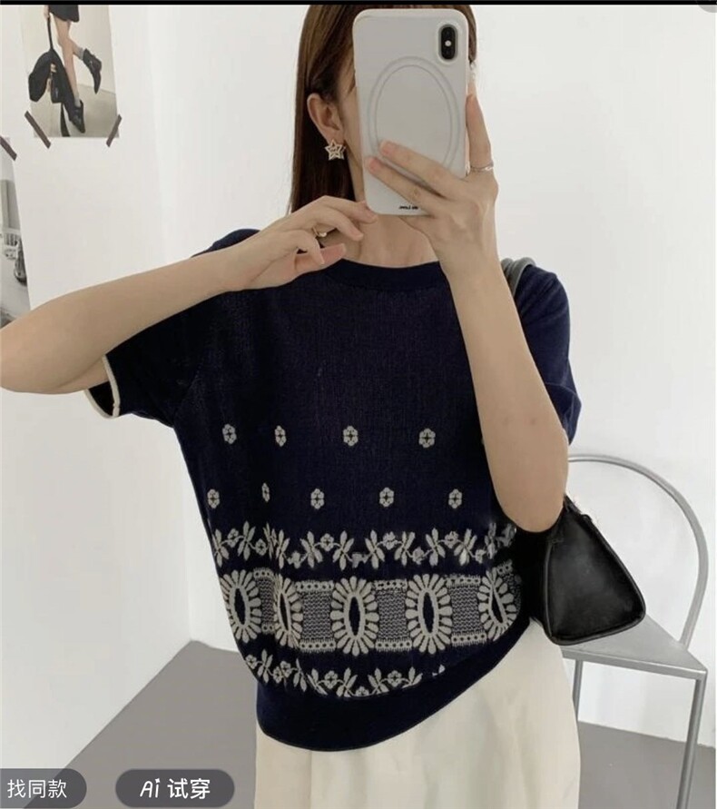 莱赛尔日葵提花复古圆领，女装针织衫/毛衣，天佑贝依