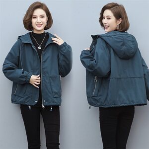 2020冬季新款休闲连帽加绒加厚派克服连帽保暖短款外套,女装派克服,独衣靓