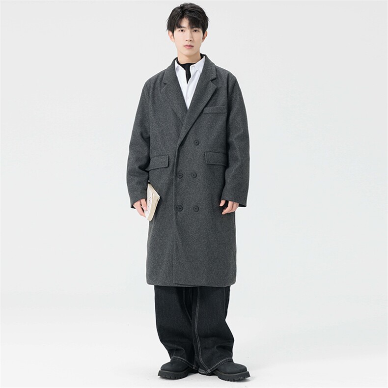 中长款毛呢大衣男加棉加厚外套高级感风衣JK0252-P98加棉110,男装风衣,星座308B-2