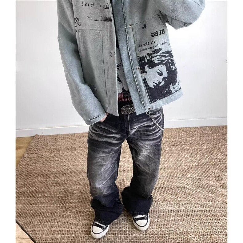 美式复古做旧水洗直筒牛仔裤男款潮牌宽松休闲长裤N1199-P50,男装牛仔裤,星座208-5