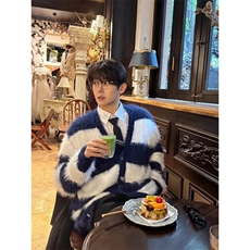 1506/Q76370/P62秋冬美式复古休闲慵懒风V领针织衫男纯色外套，男装针织衫/毛衣，星座1506