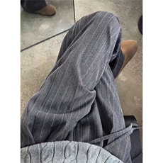 深灰色条纹休闲裤男新款慵懒垂感直筒裤百搭阔腿长裤K6757-P43，男装休闲裤，星座412-3