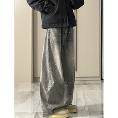 水洗做旧泼墨烟牛仔裤男宽松弯刀廓形慵懒松弛感裤子N7622，男装牛仔裤，星座1116A（原606A-3）
