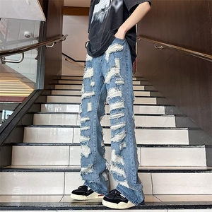 美式vibe牛仔裤男破洞乞丐裤子高街潮牌hiphop老爹裤RK546-P51图片