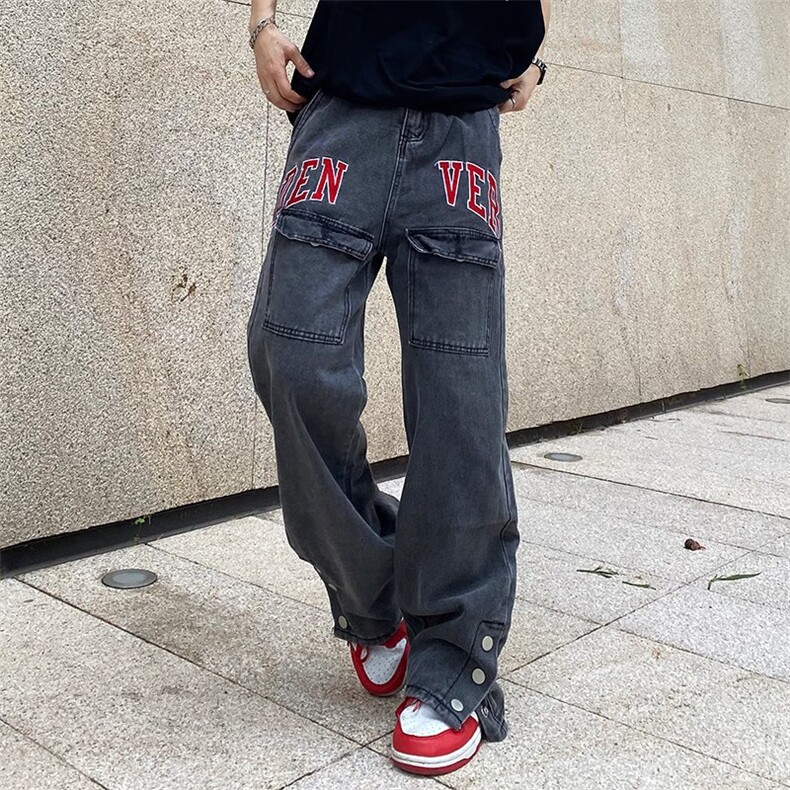 美式街头刺绣排扣裤脚牛仔裤多口袋嘻哈炸街NB08P58，男装牛仔裤，星座1116-2