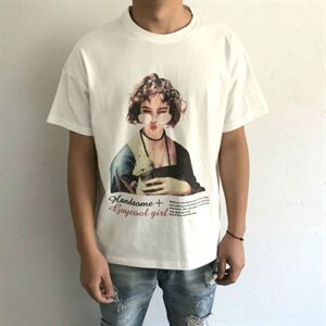 714-1-T087-p35男新款港风宽松短袖棉麻数码印花体恤Am图片