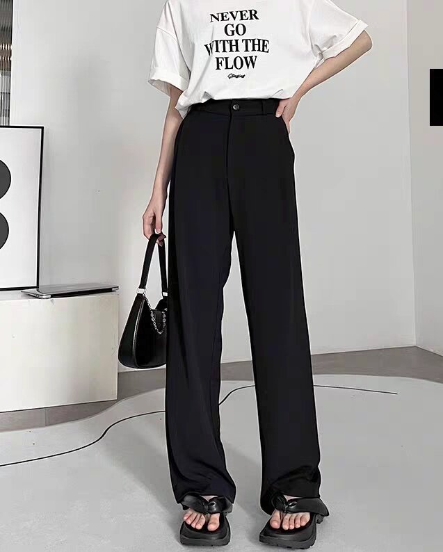 灰色西装阔腿裤女2025春季新款高级感高腰显瘦垂感休闲直筒拖地裤,女装休闲裤,泰合衣坊
