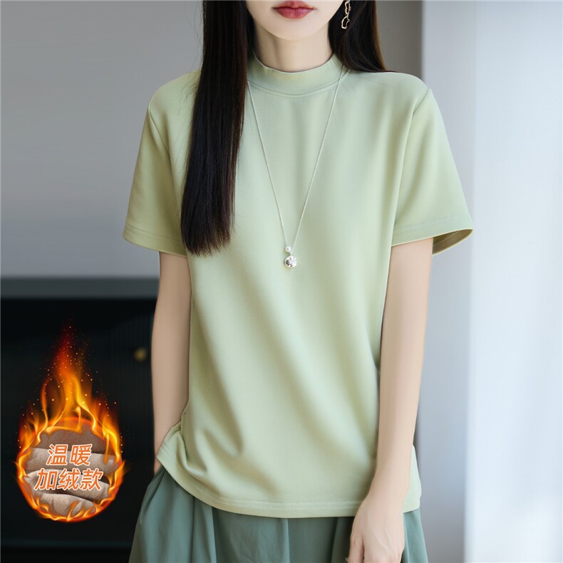 纯色针织短袖时尚简约百搭休闲,女装T恤,羊秋羊绒