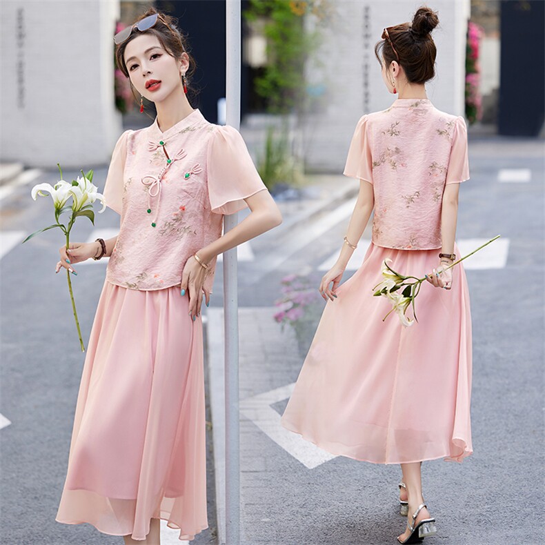 温柔风粉色泡泡袖连衣裙女2025夏季新款收腰气质减龄别致漂亮裙子，女装连衣裙，涵亦佰惠