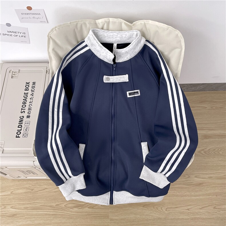 加绒加厚运动夹克男三条杠开衫卫衣棒球服外套JK004-P45加绒P50,男装夹克,星座308B-2
