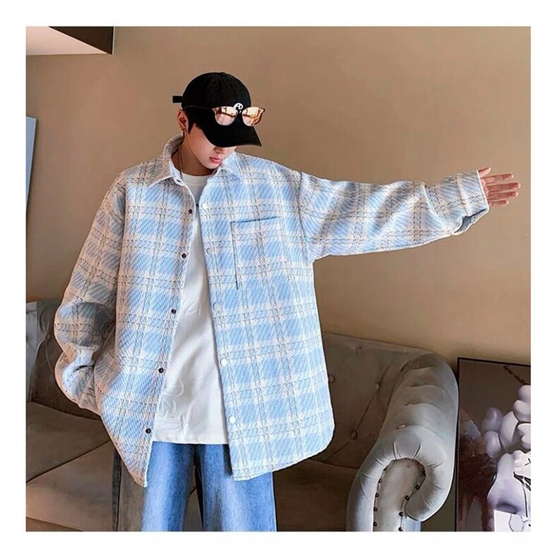 外套男女潮牌宽松休闲百搭夹克春秋新款高级感格子衬衫W91P50，男装夹克，星座1013-5