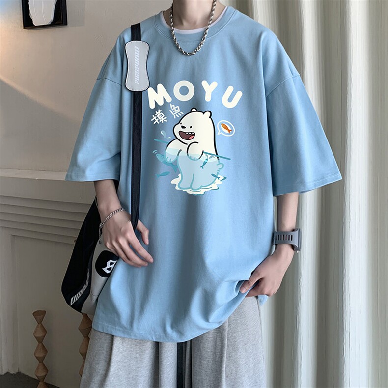 重磅纯棉小领口短袖T恤男夏季美式潮牌嘻哈宽松大码情侣半袖体恤,男装T恤,电商A040