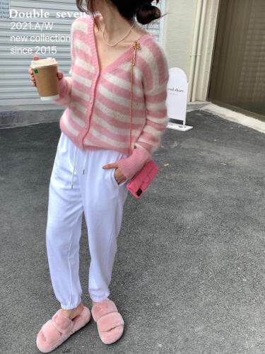 （现货）秋冬新款进口马海毛条纹薄开衫，其它，Double Seven