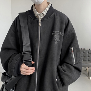 24春秋款美式复古麂皮绒飞行棒球服男女夹克外套JF3276-P80控108图片