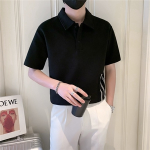 现货2025夏季新款社会小伙拼接polo衫男短袖T恤TX06P55控78图片