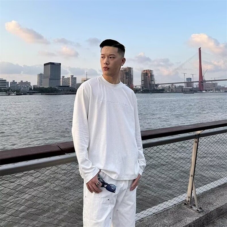 重磅字母长袖t恤男2025新款春季中长款宽松美式复古纯棉上衣,男装T恤,星座506A