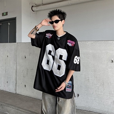 LR0311-P38美式嘻哈hiphop街舞个性球衣滑板说唱运动T恤男女潮，女装T恤，电商C233