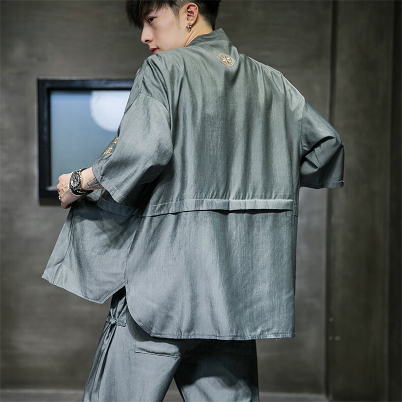 中国风七分袖薄冰丝防晒衣服开衫男刺绣夹克4003-1-JK02P55控78图片