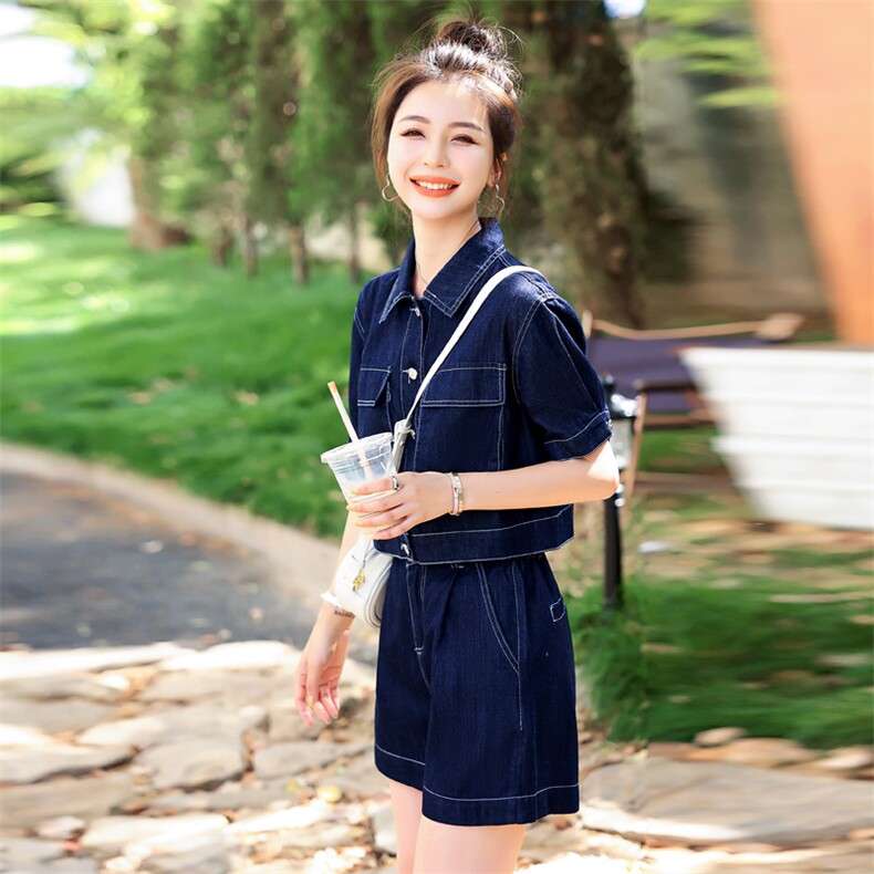 牛仔短裤套装女夏季薄款2025年新款洋气减龄小个子显高显瘦两件套,女装套装/套裙,意芙