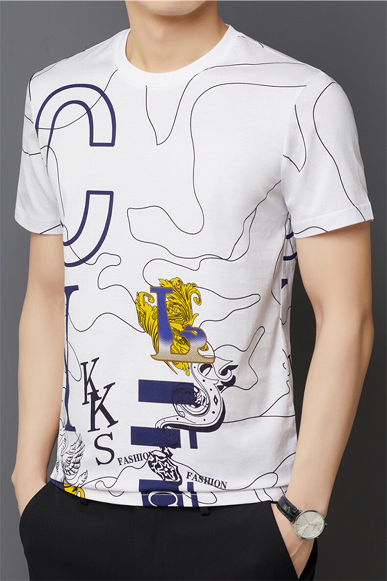 W8309钱塘2020-3夏季新款男士双丝光精品纯休闲短袖T恤P125,男装T恤,钱塘207-3