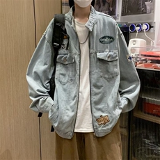 美式高街牛仔外套男春秋港风宽松水洗立领夹克男JK2053-P73，男装夹克，星座1116A-1（原606A）