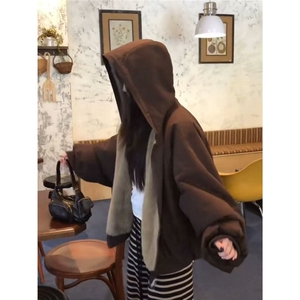 两面穿仿兔毛棉衣男女美式连帽棉服复古百搭情侣外套MRS315-P100图片