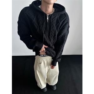 慵懒风休闲针织衫男士外套连帽开衫ins潮流宽松毛衣 M6002-特P60图片