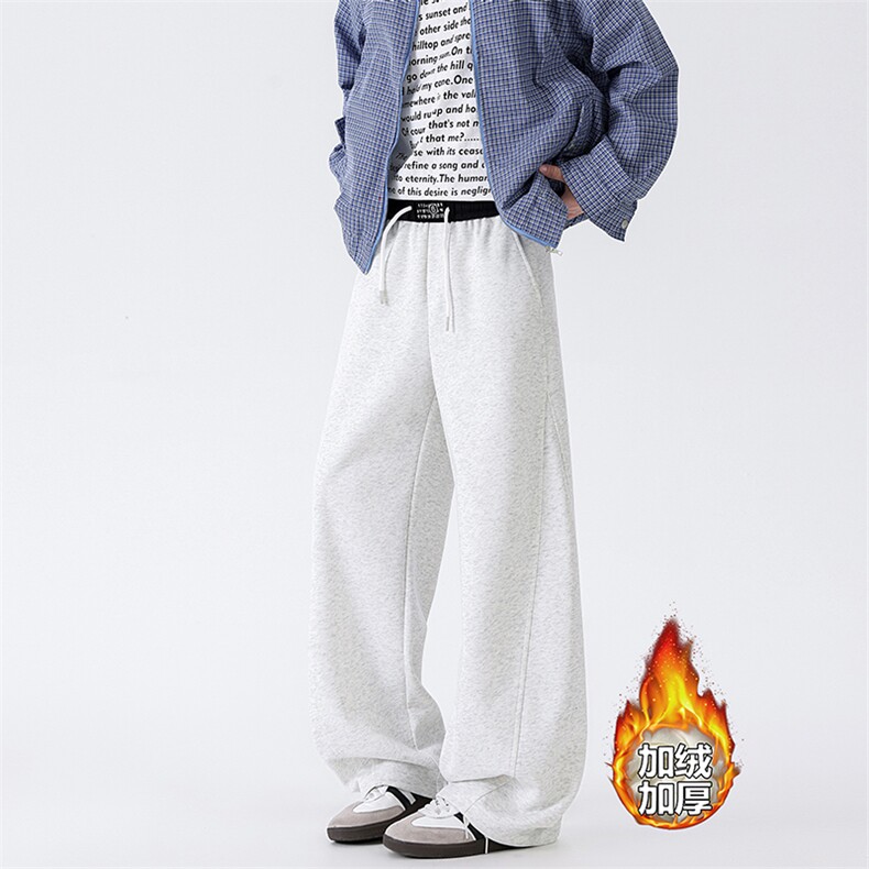 加绒休闲裤男冬季新款港风宽松华棉复合奥利绒阔腿裤JR58-P52，男装卫衣，星座214-3