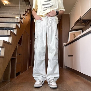 新款美式伞兵工装裤男生夏季薄款日系宽松褶皱痞帅宽松直筒长裤子图片