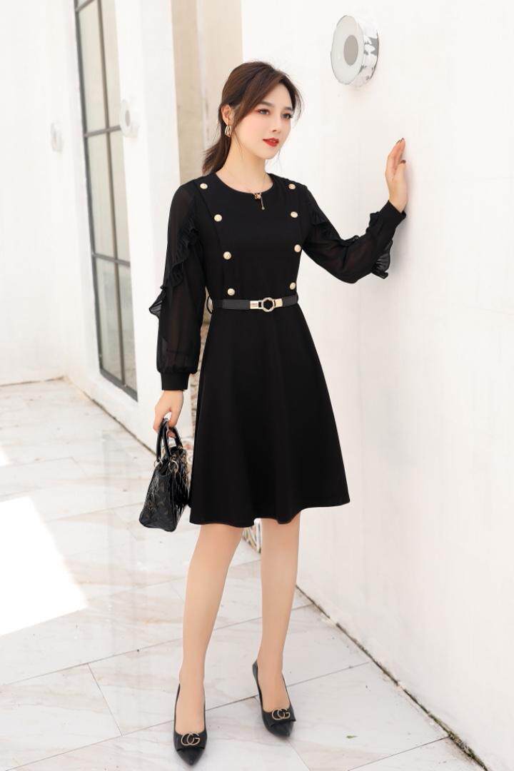 时尚修身显瘦连衣裙黑色m一XXL，女装连衣裙，圣姿源