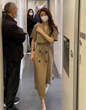 2022秋季新款通勤简约双排扣中长款连衣裙，女装连衣裙，L·H·X