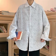 压花碎花衬衫日系衬衣男潮流宽松休闲长袖青年街头外套W1227-P30，男装衬衫，星座512-2
