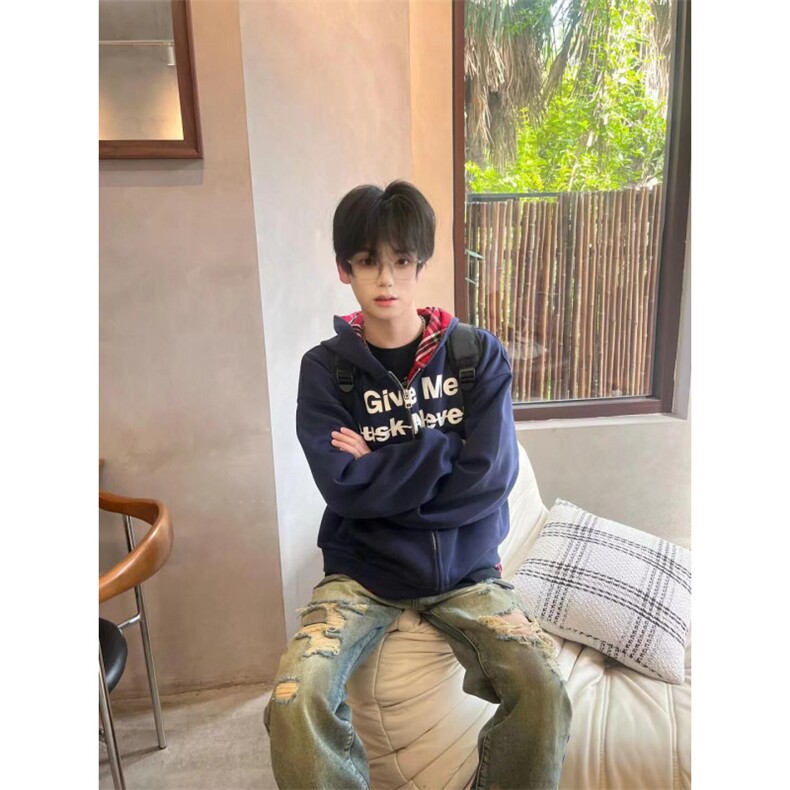 【有货】假两件卫衣男女高级感痞帅拼接格子衬衫外套K04HH-特P55,男装卫衣,星座1007（原301D）