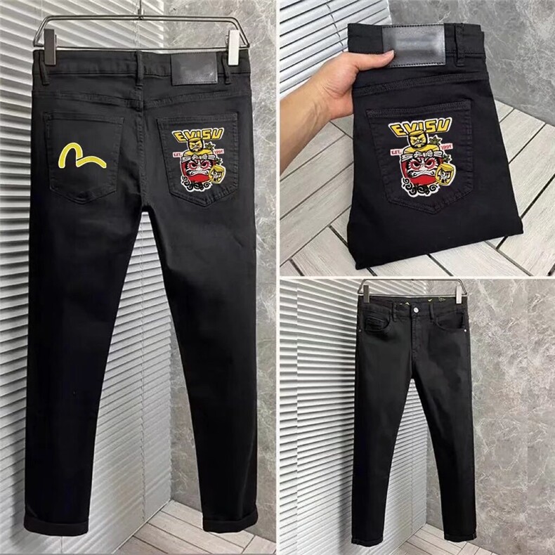 刺绣纯黑色牛仔裤男款修身小脚长裤潮牌百搭时尚休闲裤ZNH138P49,男装牛仔裤,星座1112-1