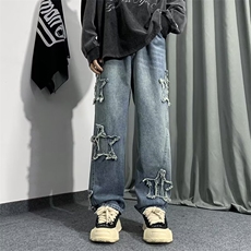 星星牛仔裤男女秋冬高街ins潮牌美式hiphop欧美vibe裤子N8217-P52，男装牛仔裤，星座1008